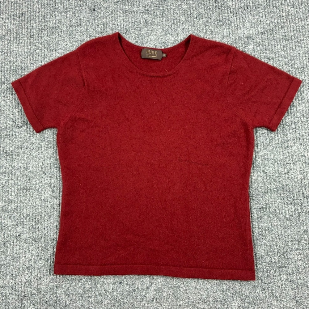 Pure Collection Womens Cashmere Sweater Size 16 Burgundy Red Short Sleeve